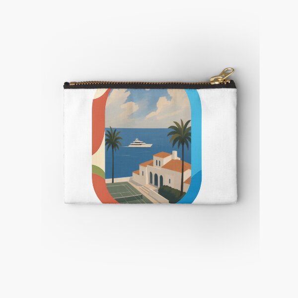 Item preview, Mediterranean Coastal Villa with Yacht Palm Trees and Moon — Back Print designed and sold by Luna Haven.
