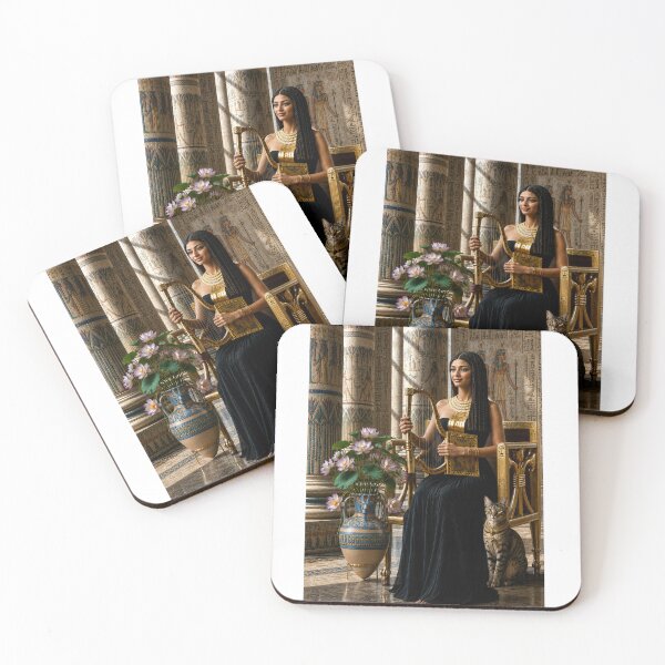 Item preview, Royal Egyptian Singer with Lotus and Mau Cat in Temple designed and sold by TuyaArts.