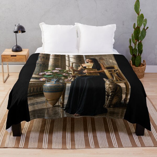 Item preview, Royal Egyptian Singer with Lotus and Mau Cat in Temple designed and sold by TuyaArts.