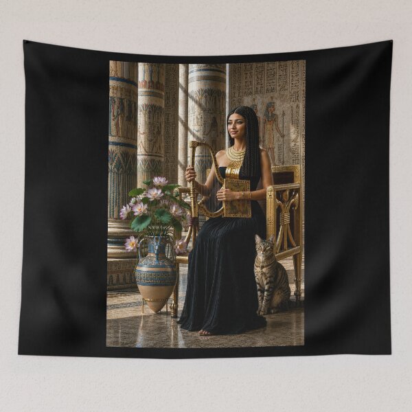 Item preview, Royal Egyptian Singer with Lotus and Mau Cat in Temple designed and sold by TuyaArts.