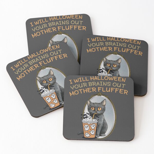 Item preview, I Will Halloween Your Brains Out Mother Fluffer - Funny Black Cat Ghost Coffee designed and sold by aliyeus.