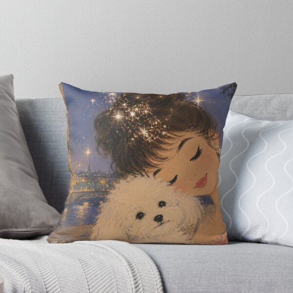 Item preview, Paris Night with Bichon Frise – Romantic Eiffel Tower Vintage Illustration designed and sold by CaseyMichelleArt.