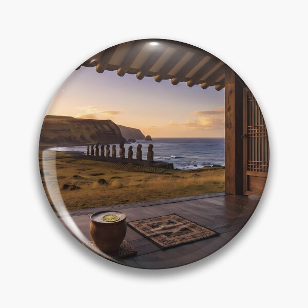 Item preview, Hanok Window to the World: Easter Island Moai Statues & Pacific Sunset | Fine Art Print designed and sold by SOOstudio73.