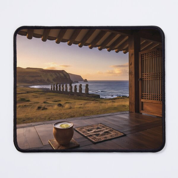 Item preview, Hanok Window to the World: Easter Island Moai Statues & Pacific Sunset | Fine Art Print designed and sold by SOOstudio73.