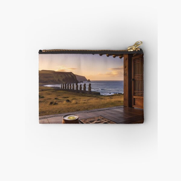 Item preview, Hanok Window to the World: Easter Island Moai Statues & Pacific Sunset | Fine Art Print designed and sold by SOOstudio73.