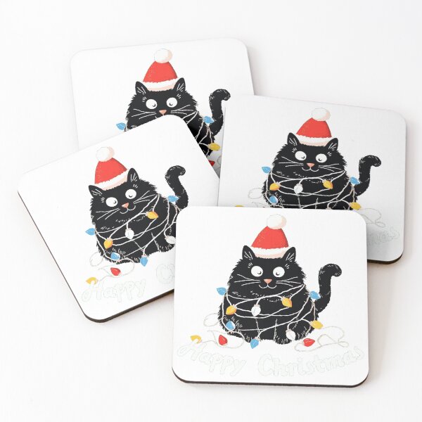 Item preview, Cat Tangled in Christmas Lights Santa Hat designed and sold by lht6474.