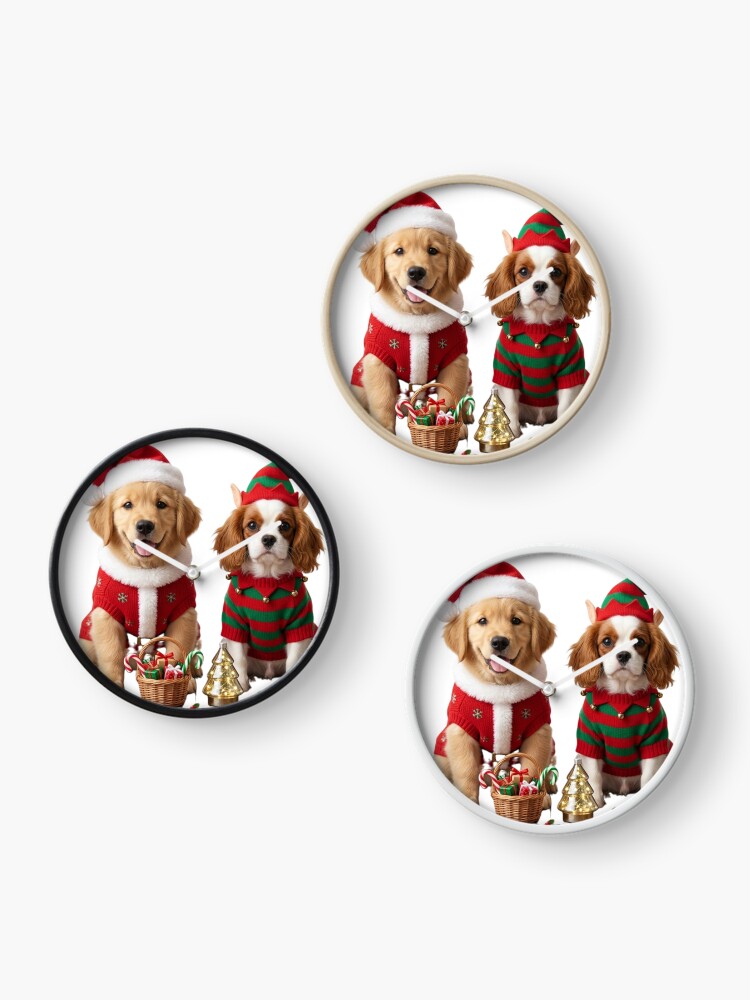 Thumbnail 3 of 4, Clock, Dogs Christmas designed and sold by InkShiftLabs.