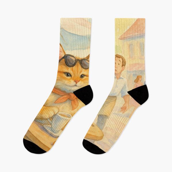 Item preview, Cat in a street cafe with coffee and croissant designed and sold by Mauswohn.