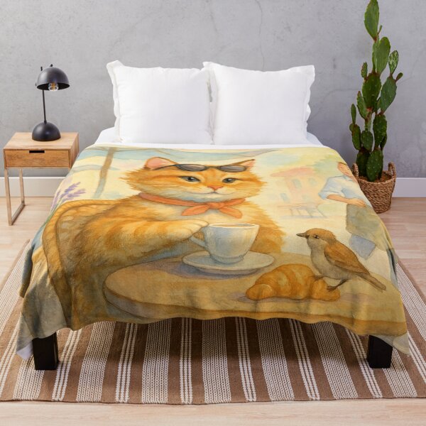 Item preview, Cat in a street cafe with coffee and croissant designed and sold by Mauswohn.