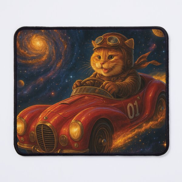 Item preview, Cat in a race car, space journey through galaxies designed and sold by Mauswohn.