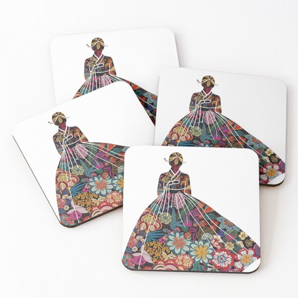 Item preview, Elegant Korean Hanbok Woman with Floral Patterns designed and sold by momoshome.