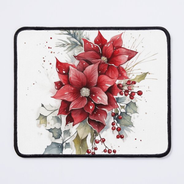 Item preview, Elegant Watercolor Poinsettia and Winter Berries Artwork designed and sold by KLSRAJ.