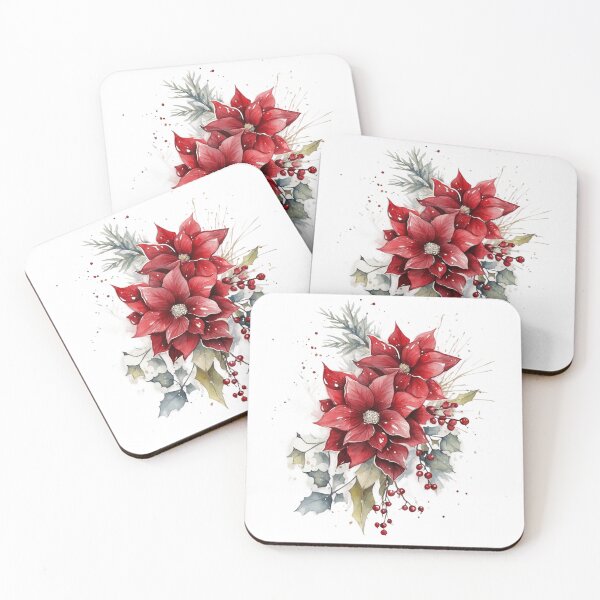 Item preview, Elegant Watercolor Poinsettia and Winter Berries Artwork designed and sold by KLSRAJ.