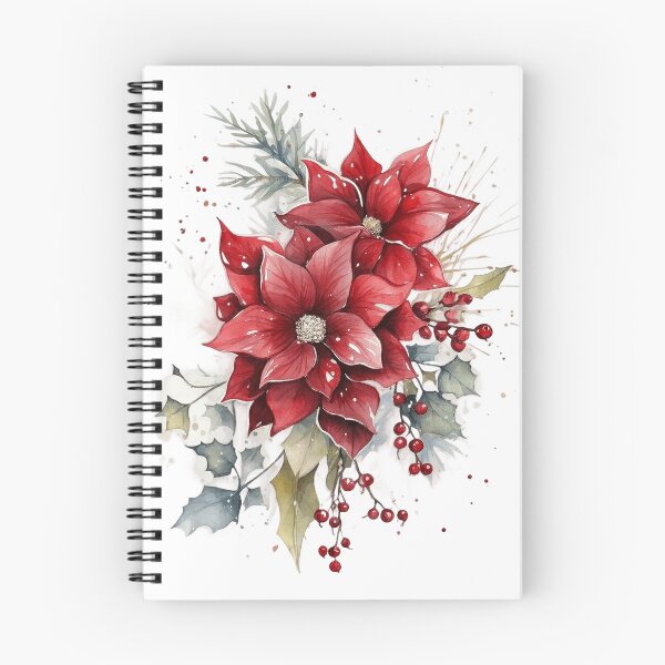 Item preview, Elegant Watercolor Poinsettia and Winter Berries Artwork designed and sold by KLSRAJ.