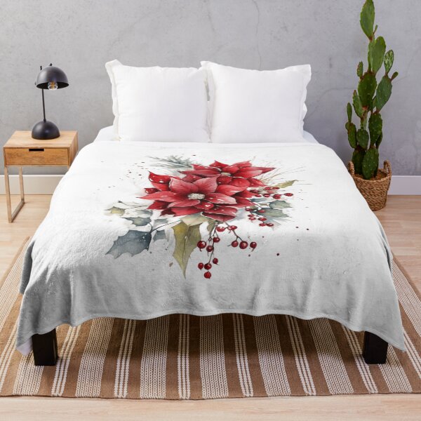 Item preview, Elegant Watercolor Poinsettia and Winter Berries Artwork designed and sold by KLSRAJ.