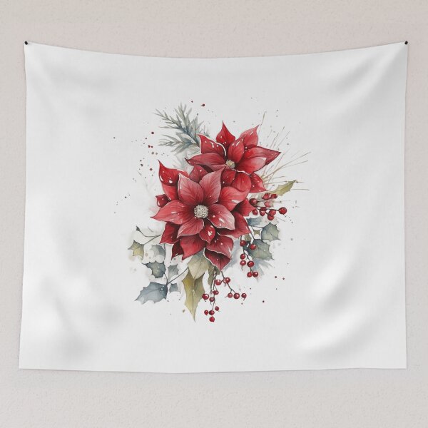 Item preview, Elegant Watercolor Poinsettia and Winter Berries Artwork designed and sold by KLSRAJ.