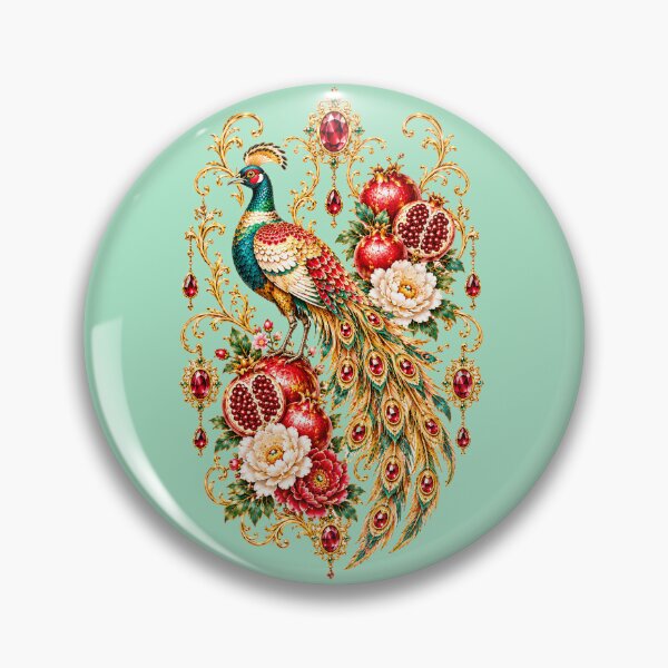 Item preview, Ruby Pheasant & Pomegranate – Ornate Art Nouveau Emblem designed and sold by sunbowjp stadio.