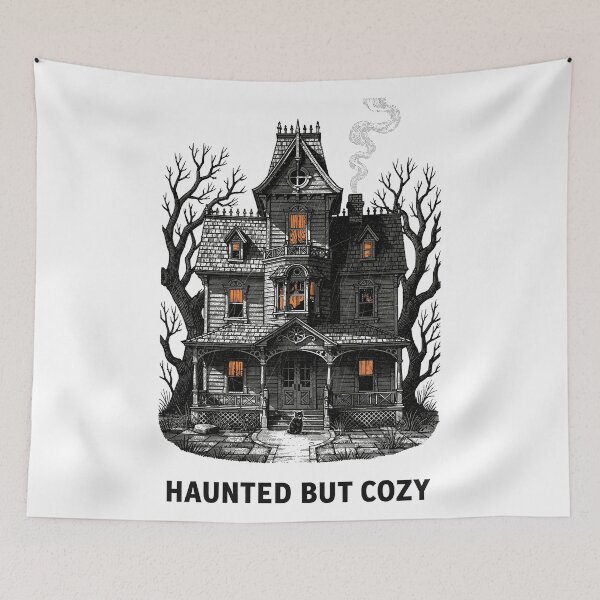 Item preview, Haunted But Cozy — Victorian Gothic Haunted House Black Cat Shirt designed and sold by Uglyandcute.