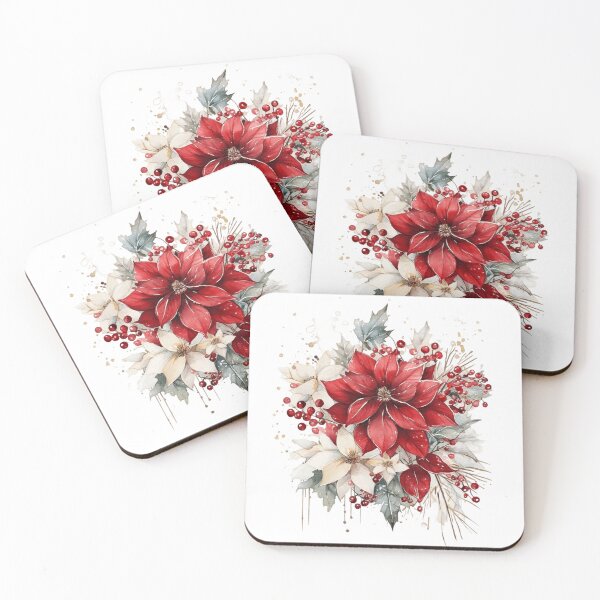 Item preview, Red and White Poinsettia Christmas Floral Bouquet designed and sold by KLSRAJ.