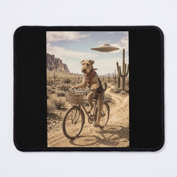 Item preview, Airedale Terrier Riding Bike Wild West Western UFO Dog Lover designed and sold by dian-rody-crest.