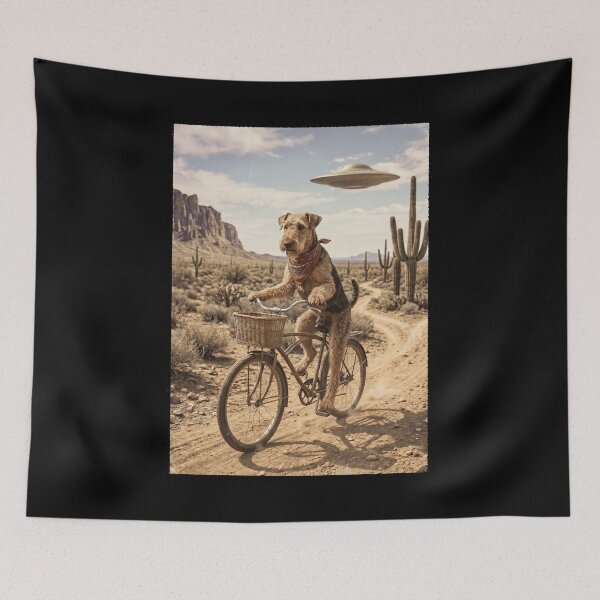 Item preview, Airedale Terrier Riding Bike Wild West Western UFO Dog Lover designed and sold by dian-rody-crest.