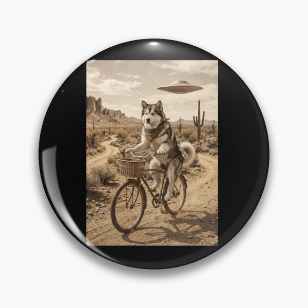Item preview, Alaskan Malamute Riding Bike Wild West Western UFO Dog Lover designed and sold by dian-rody-crest.