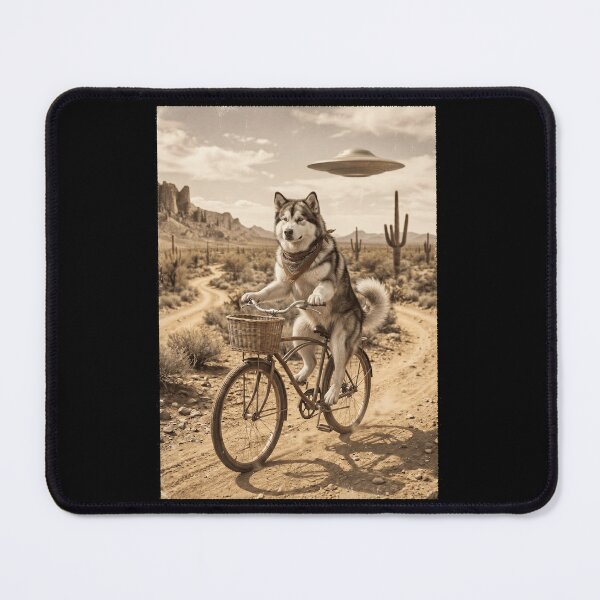 Item preview, Alaskan Malamute Riding Bike Wild West Western UFO Dog Lover designed and sold by dian-rody-crest.
