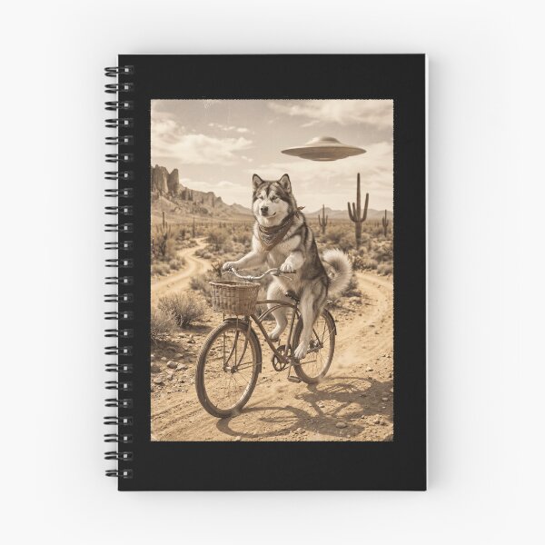 Item preview, Alaskan Malamute Riding Bike Wild West Western UFO Dog Lover designed and sold by dian-rody-crest.