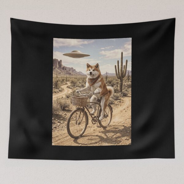 Item preview, Akita Riding Bike Wild West Western UFO Dog Lover designed and sold by dian-rody-crest.