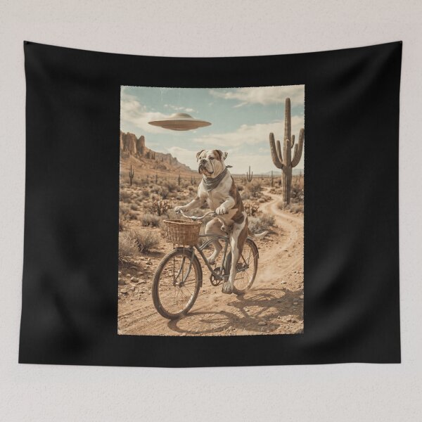 Item preview, American Bulldog Riding Bike Wild West Western UFO Dog Lover designed and sold by dian-rody-crest.