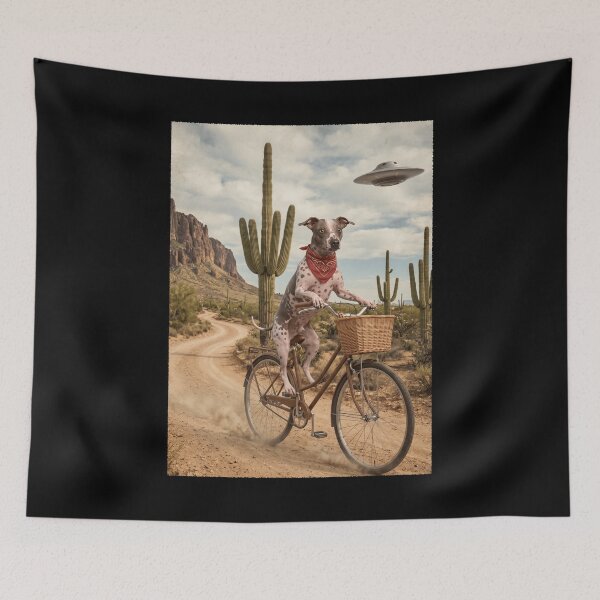Item preview, American Hairless Terrier Riding Bike Wild West Western UFO Dog Lover designed and sold by dian-rody-crest.