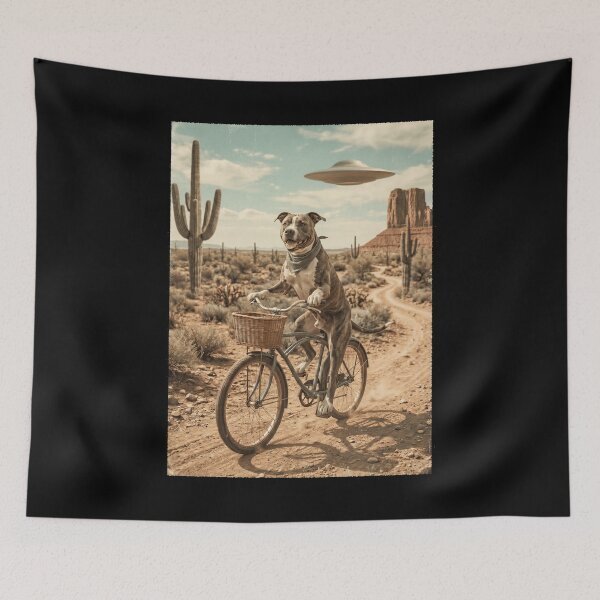Item preview, American Pit Bull Terrier Riding Bike Wild West Western UFO Dog Lover designed and sold by dian-rody-crest.