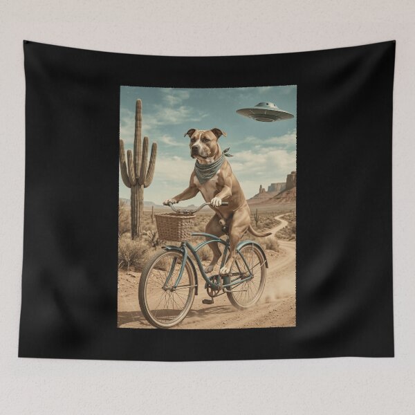 Item preview, American Staffordshire Terrier Riding Bike Wild West Western UFO Dog Lover designed and sold by dian-rody-crest.