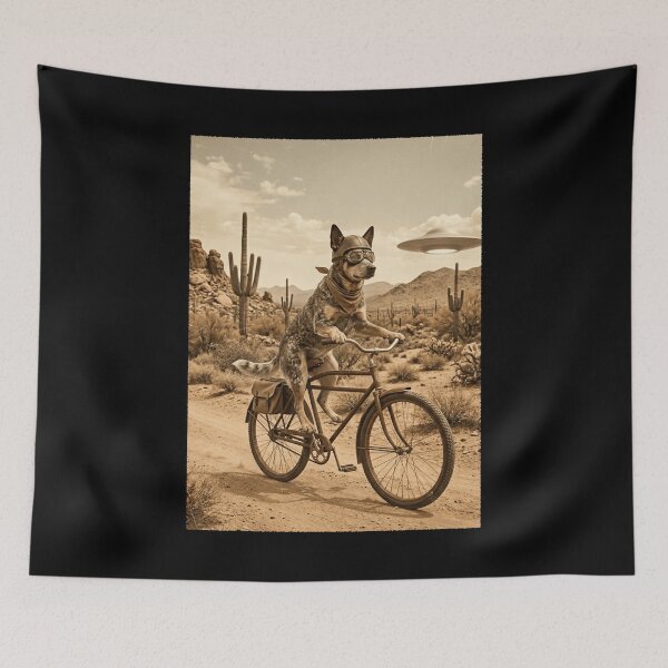 Item preview, Australian Cattle Dog Riding Bike Wild West Western UFO Dog Lover designed and sold by dian-rody-crest.