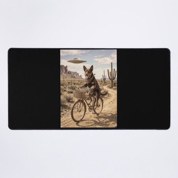 Item preview, Australian Kelpie Riding Bike Wild West Western UFO Dog Lover designed and sold by dian-rody-crest.