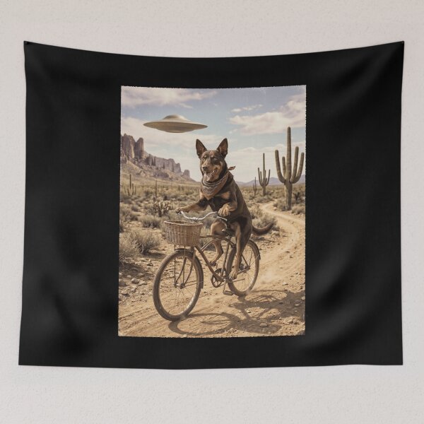 Item preview, Australian Kelpie Riding Bike Wild West Western UFO Dog Lover designed and sold by dian-rody-crest.