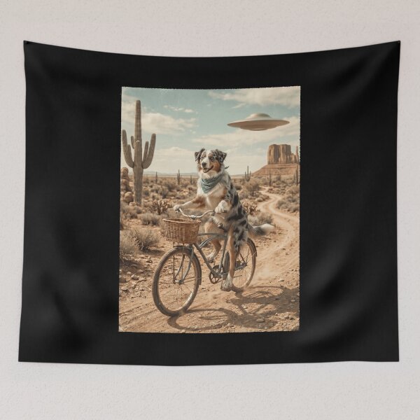 Item preview, Australian Shepherd Riding Bike Wild West Western UFO Dog Lover designed and sold by dian-rody-crest.