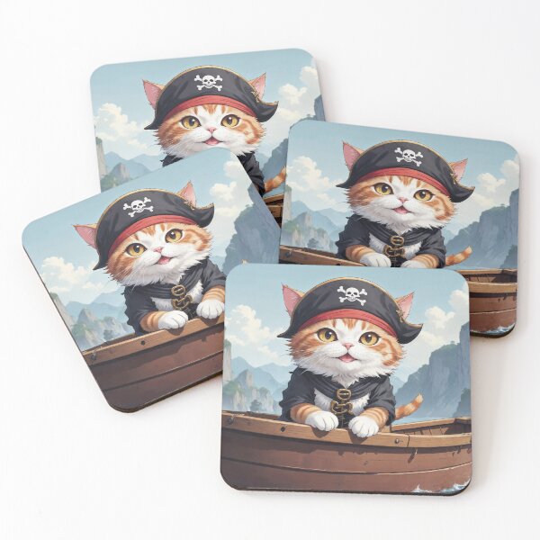 Item preview, Pirate cat in boat on seafaring adventure designed and sold by Mauswohn.
