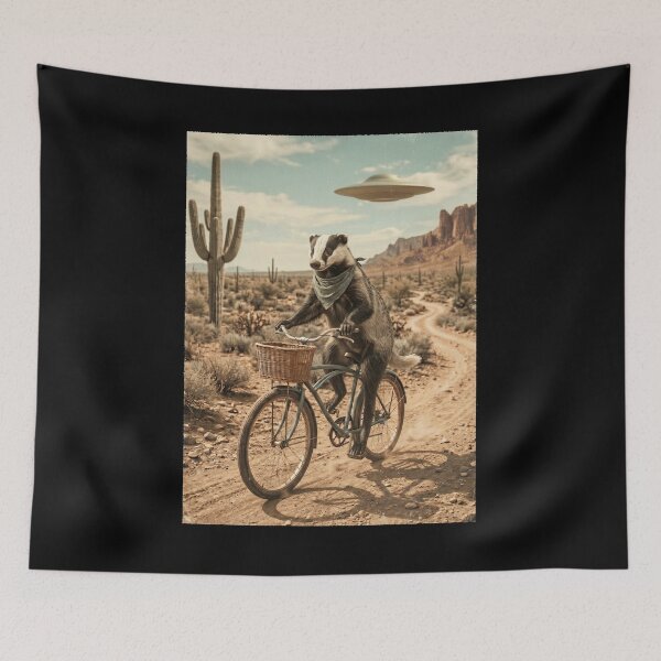 Item preview, Badger Riding Bike Wild West Western UFO Animal Lover designed and sold by dian-rody-crest.