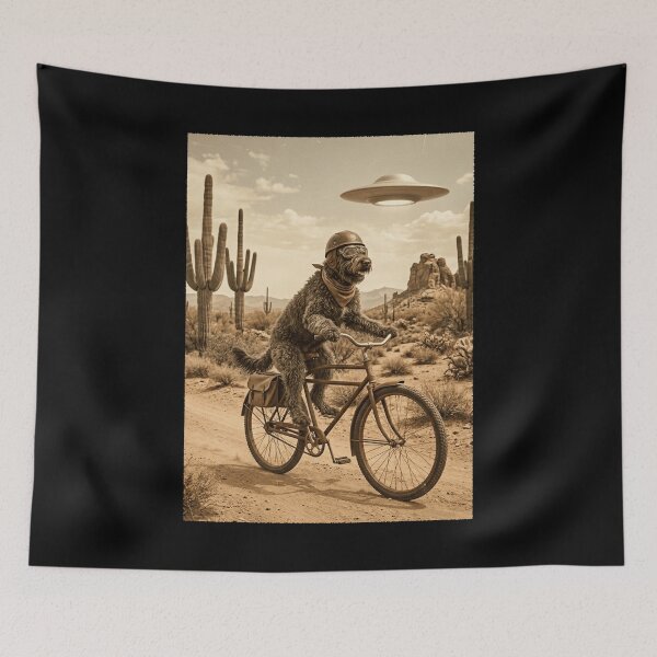 Item preview, Barbet Riding Bike Wild West Western UFO Dog Lover designed and sold by dian-rody-crest.