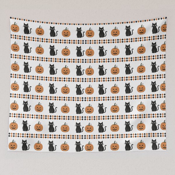 Item preview, Black Cats and Jack O Lanterns Halloween Orange and Black Pattern designed and sold by pixiedustpaint.