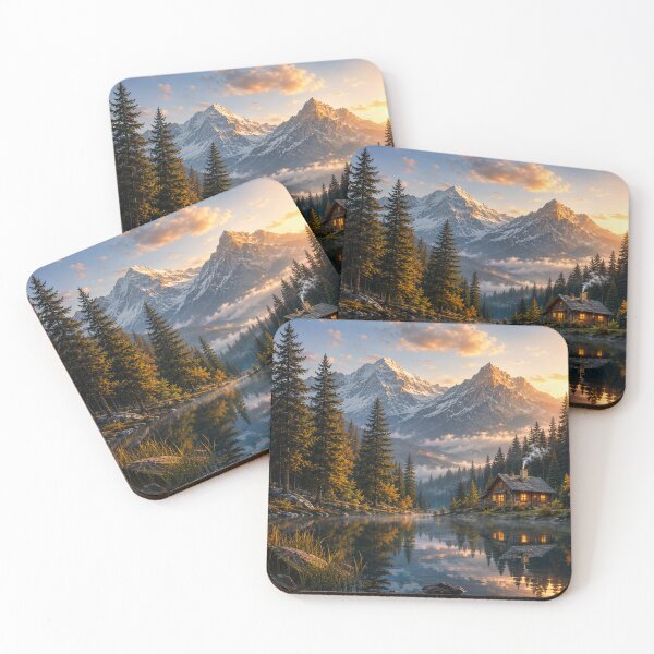 Item preview, Mountain Cabin Lake Wall Art | Cozy Rustic Forest Landscape | Snowy Mountain Nature Print | Lodge & Cabin Decor designed and sold by AbstractAuraArt.
