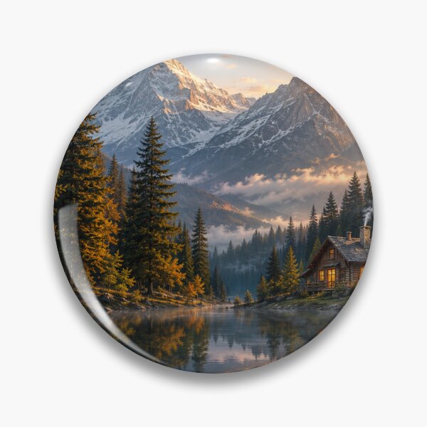Item preview, Mountain Cabin Lake Wall Art | Cozy Rustic Forest Landscape | Snowy Mountain Nature Print | Lodge & Cabin Decor designed and sold by AbstractAuraArt.