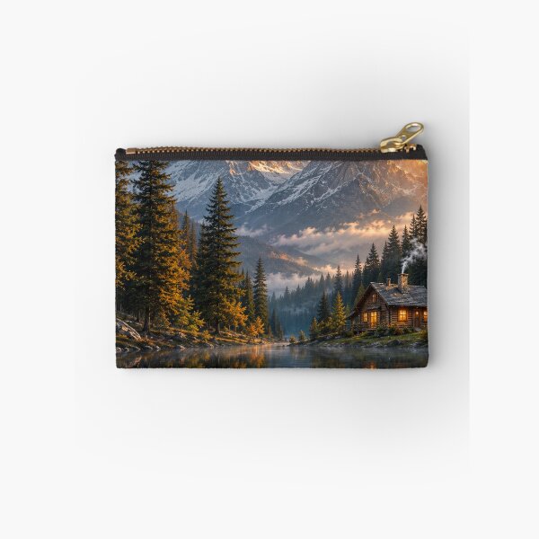 Item preview, Mountain Cabin Lake Wall Art | Cozy Rustic Forest Landscape | Snowy Mountain Nature Print | Lodge & Cabin Decor designed and sold by AbstractAuraArt.