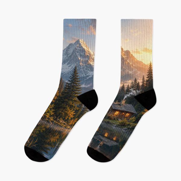 Item preview, Mountain Cabin Lake Wall Art | Cozy Rustic Forest Landscape | Snowy Mountain Nature Print | Lodge & Cabin Decor designed and sold by AbstractAuraArt.