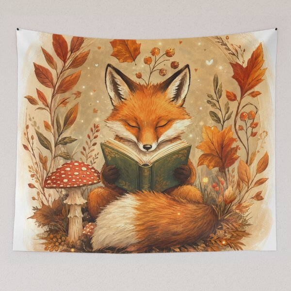 Item preview, Cozy Autumn Fox Reading Book Wall Art | Cute Woodland Fox Print | Fall Cottagecore Decor | Book Lover Gift | Forest Animal Art designed and sold by AbstractAuraArt.