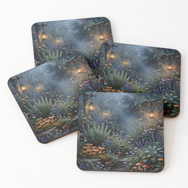 Item preview, Enchanted Moonlit Forest Garden with Lanterns and Wildflowers designed and sold by cr6zym1nd.
