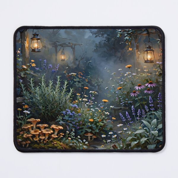Item preview, Enchanted Moonlit Forest Garden with Lanterns and Wildflowers designed and sold by cr6zym1nd.