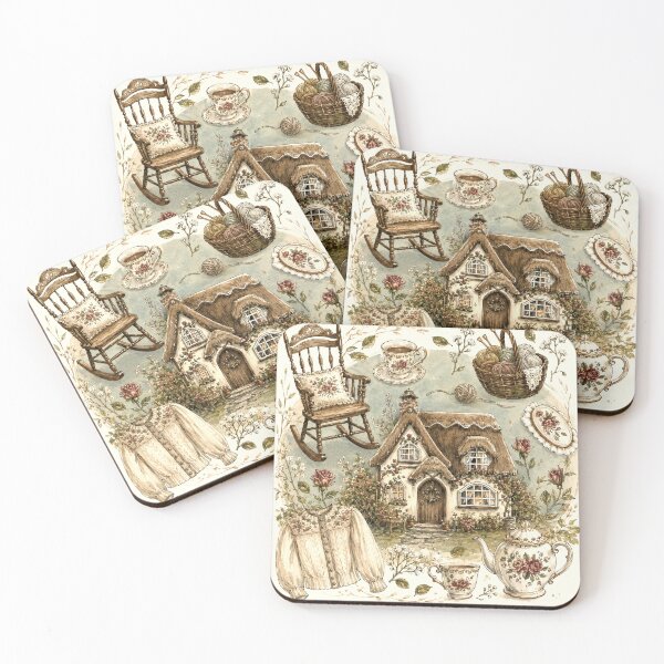 Item preview, Cozy Cottagecore House Wall Art | English Country Cottage Tea & Knitting Print | Grannycore Vintage Home Decor | Rustic Needlework Art designed and sold by AbstractAuraArt.