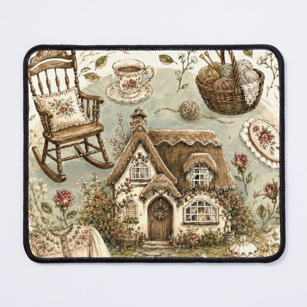 Item preview, Cozy Cottagecore House Wall Art | English Country Cottage Tea & Knitting Print | Grannycore Vintage Home Decor | Rustic Needlework Art designed and sold by AbstractAuraArt.
